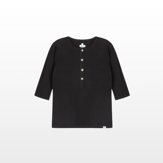 Girls Ribbed Henley T-shirt- Black