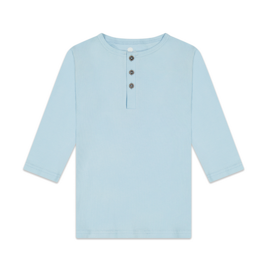 Girls Ribbed Henley T-shirt- Pale Blue
