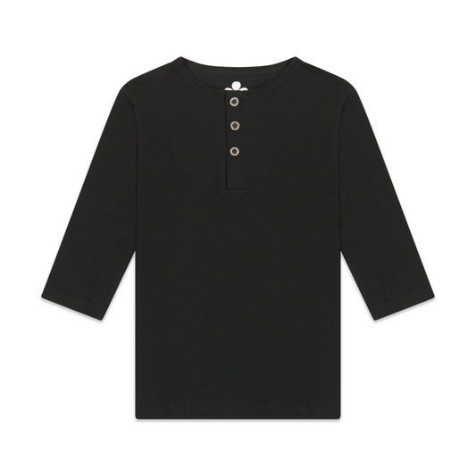 Girls Ribbed Henley T-shirt- Black
