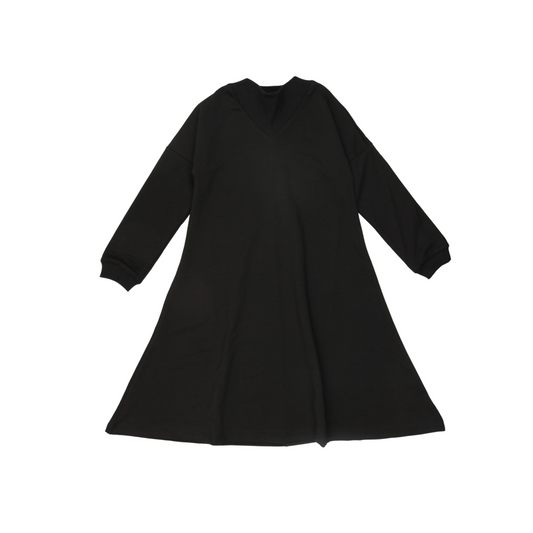 Ribbed V- Neck Dress- Black