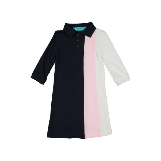 Striped Polo Dress- Navy/Pink