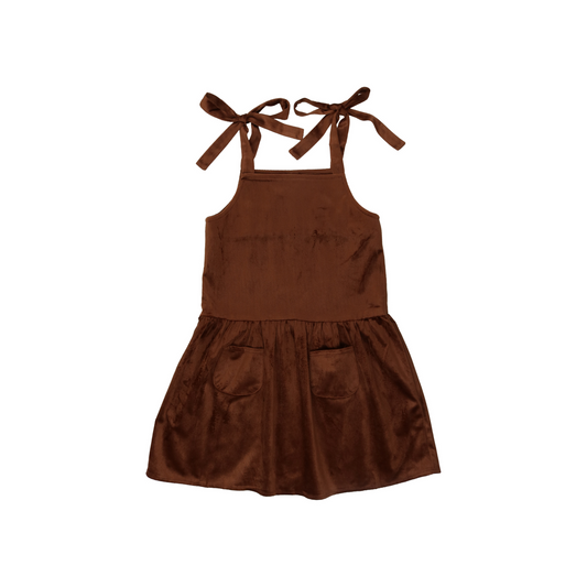 Corded Bow Pinafore- Brown