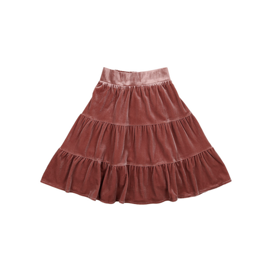 Tiered Velvet Skirt- Blush