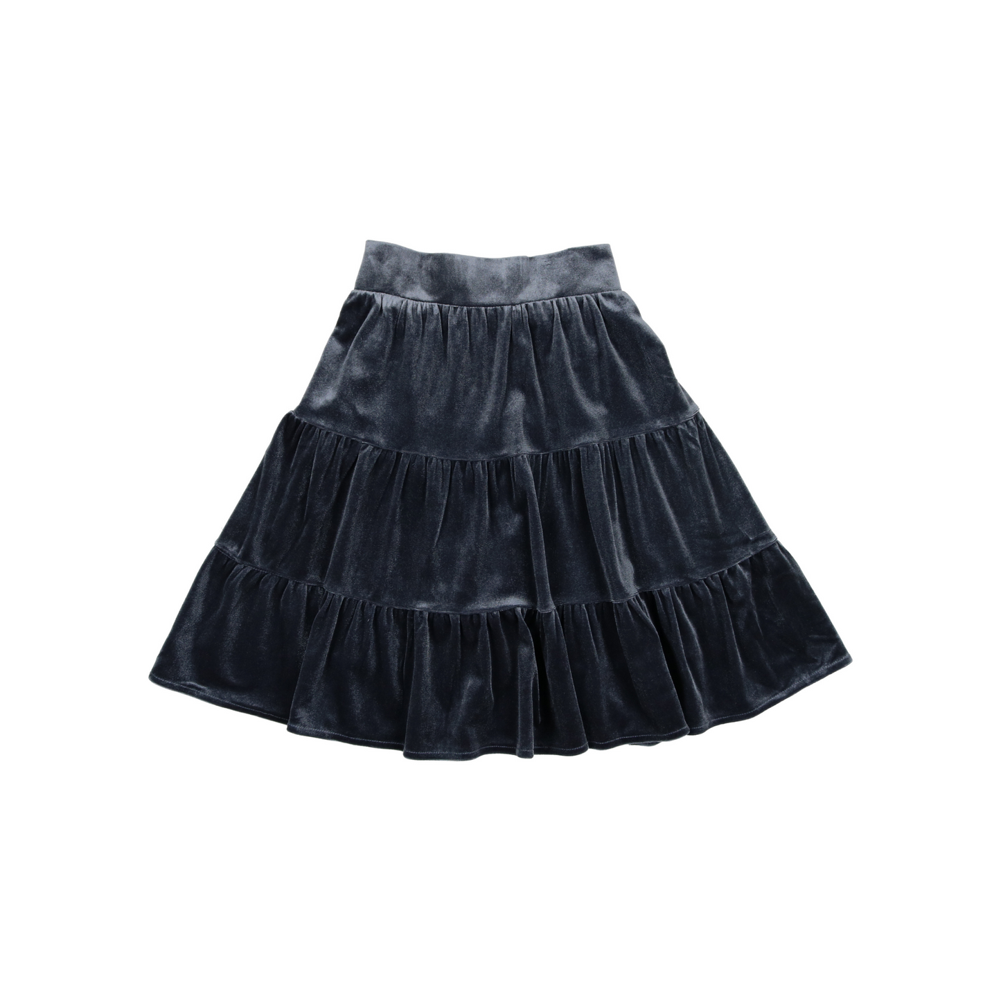 Tiered Velvet Skirt- Steel Blue