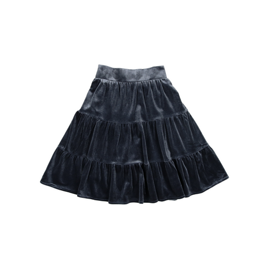 Tiered Velvet Skirt- Steel Blue