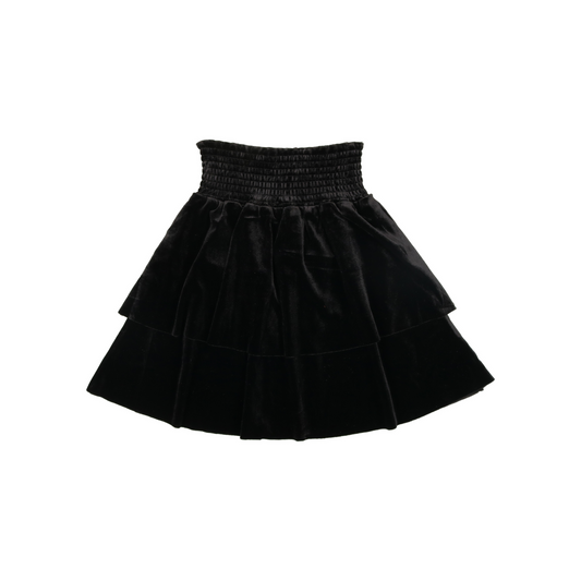 Tiered Velvet Skirt - Black