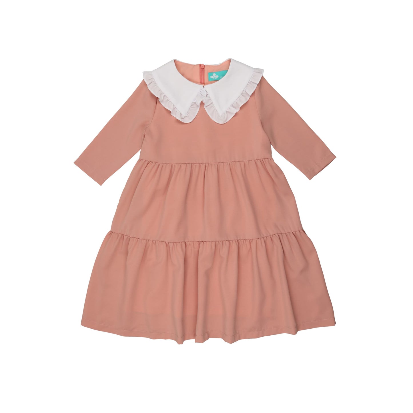 Tiered Dress with Oversized Collar-Pink