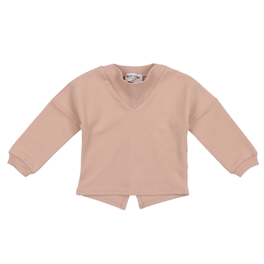 Ribbed V-Neck Sweater- Blush