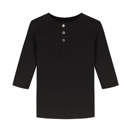 Women Ribbed Henley T-shirt - Black