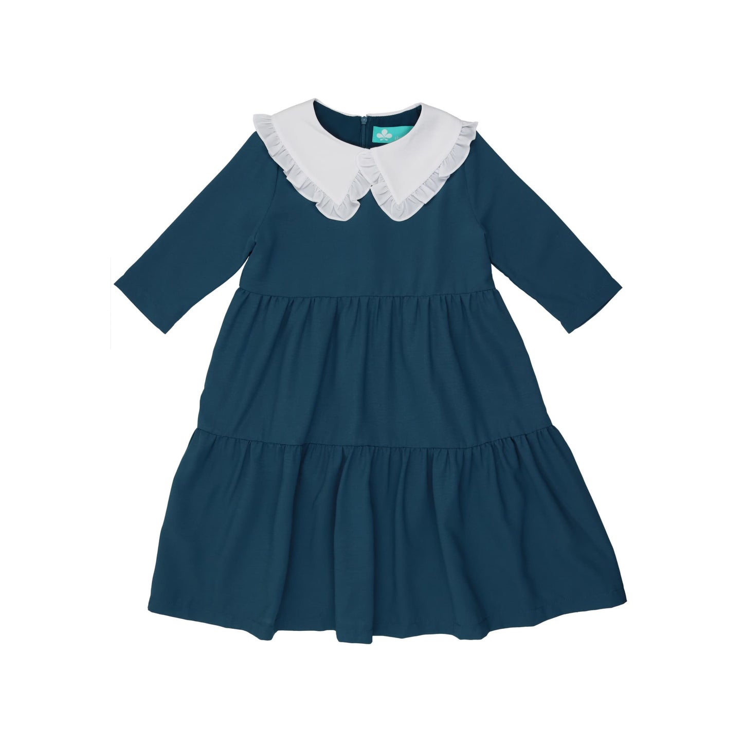Tiered Dress with Oversized Collar-Blue
