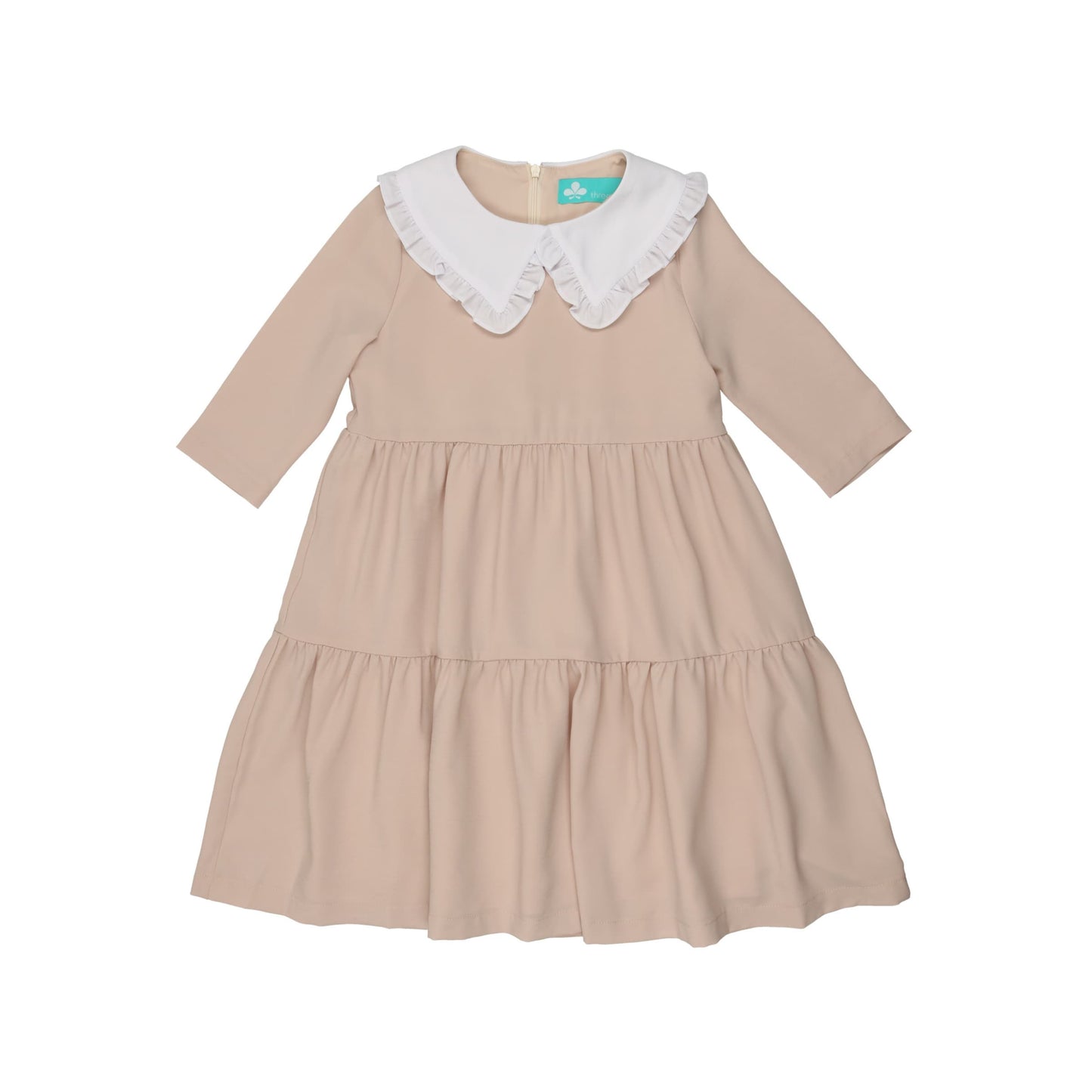 Tiered Dress with Oversized Collar-Sand