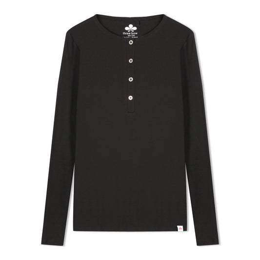 Long Sleeve Henley Women's T-Shirt  Black