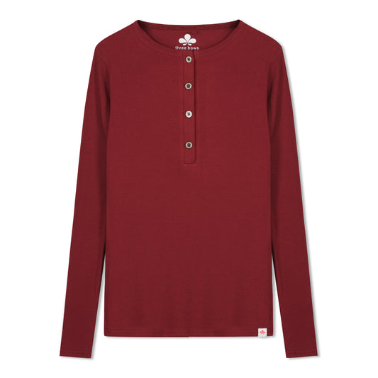 Long Sleeve Henley Women's T-Shirt - Burgundy