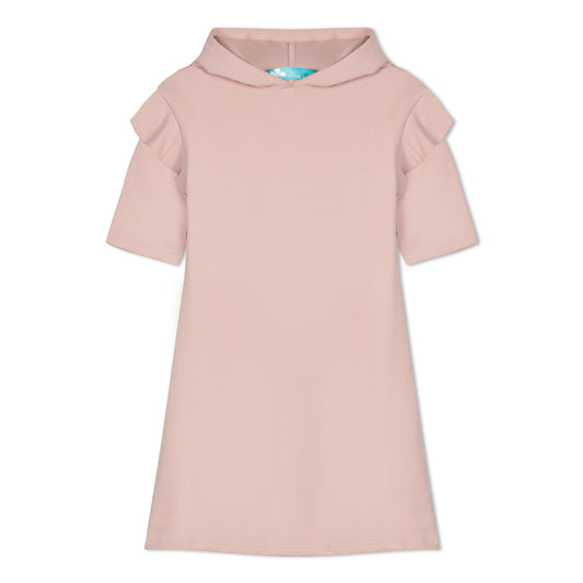 Ruffle Sleeve Hoodie Dress- Blush