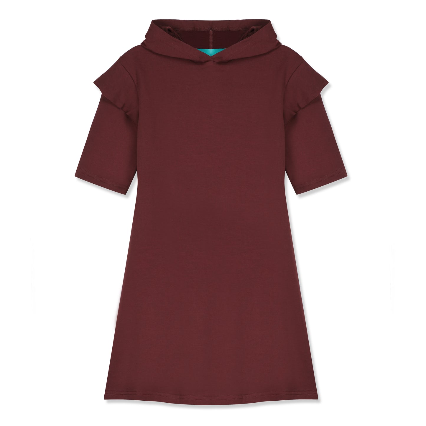 Ruffle Sleeve Hoodie Dress- Burgundy