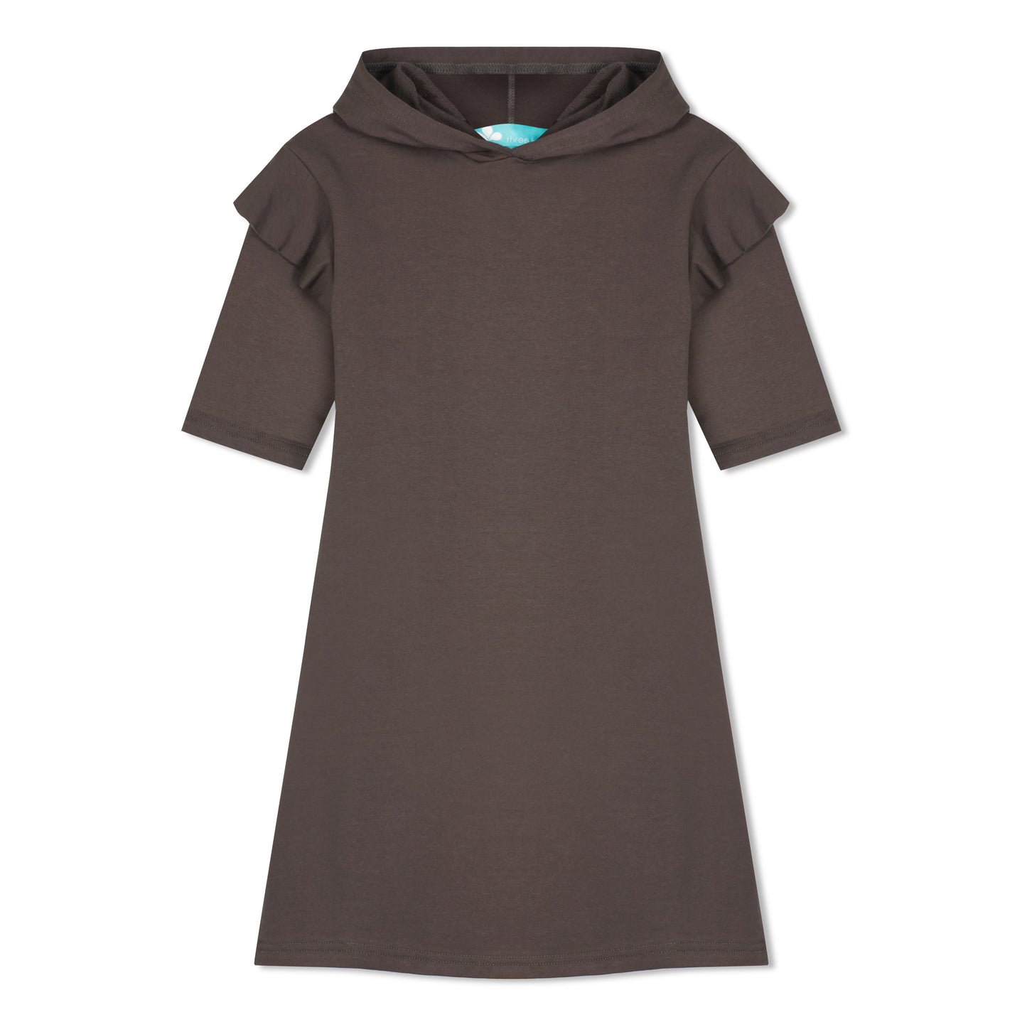 Ruffle Sleeve Hoodie Dress- Slate Grey