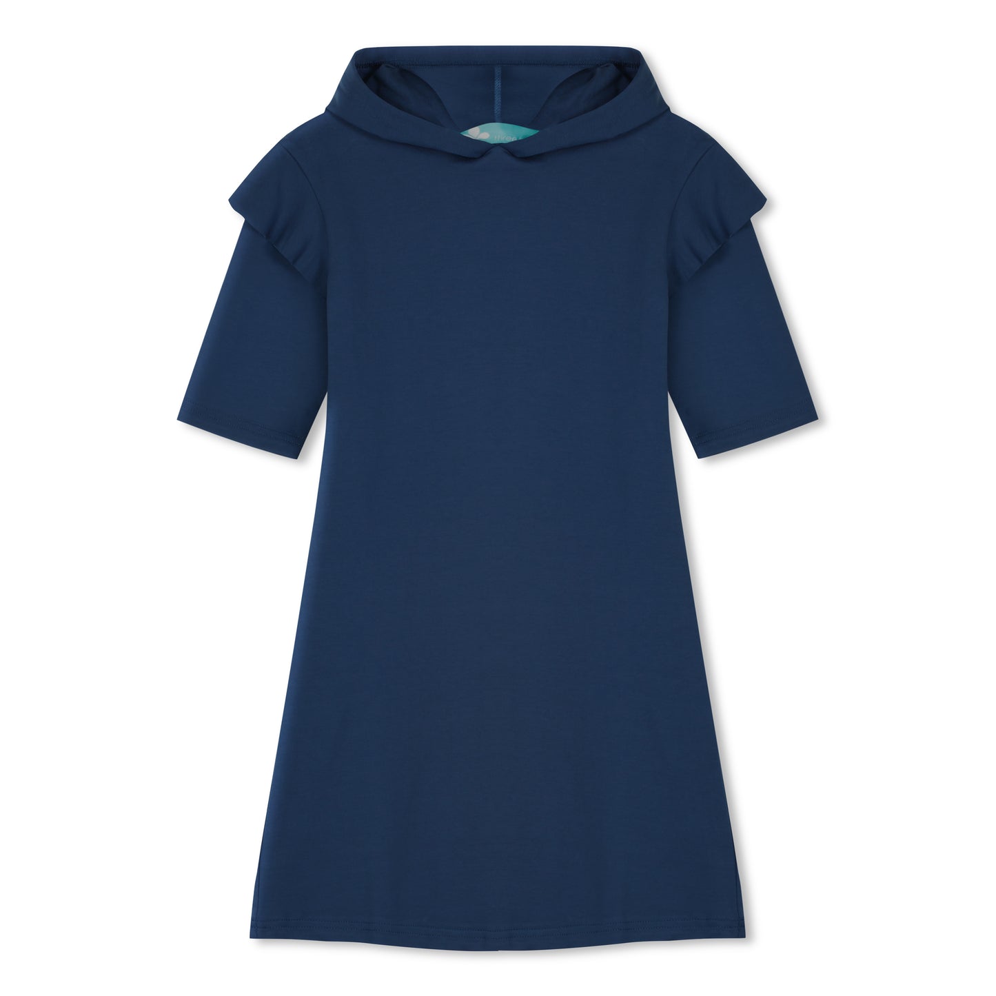 Ruffle Sleeve Hoodie Dress- Stone Blue